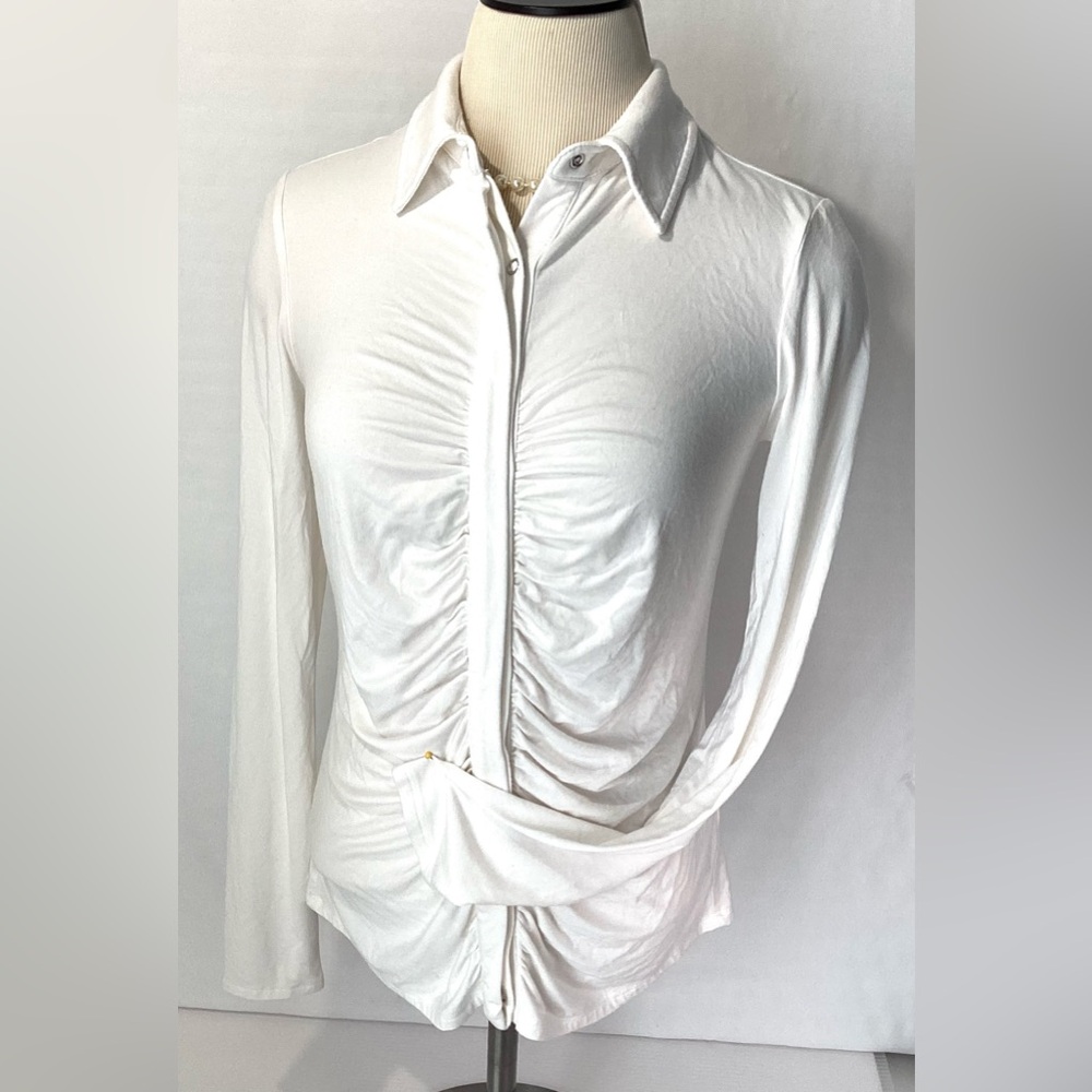 Ellie Tahari Women’s Top Size S Color White Long Sleeve Snaps Collared